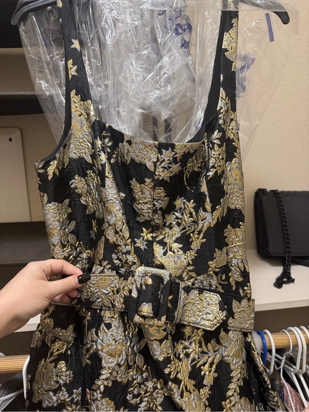 ANTONIO MELANI Black and Gold Floral Brocade Midi Dress - Picture 4 of 5